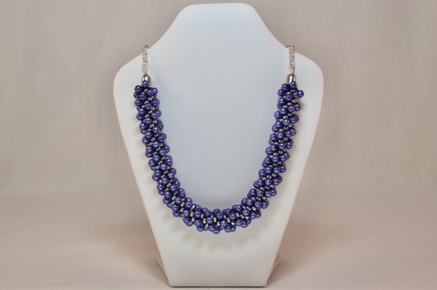 Purple Teardrop and Silver Spiral Focal Beaded Kumihimo with Chain Necklace